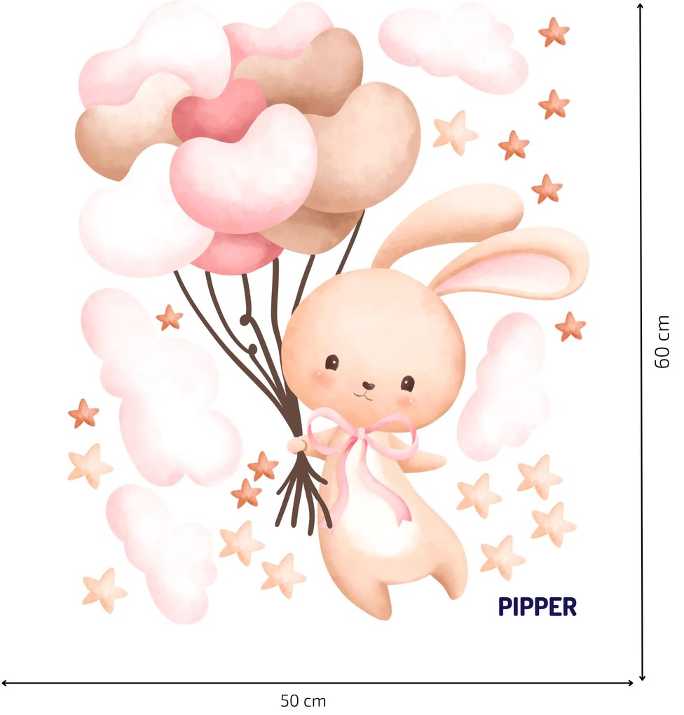PIPPER. Textil falmatrica "Nyuszi lufikkal - rózsaszín"
