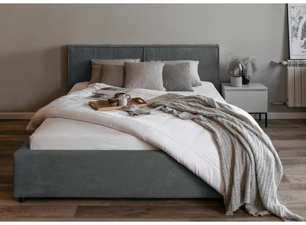 Franciaágy 140 cm Fatime (ágyráccsal) (tárolóhellyel) (szürke + fekete) . Akció -15%. 1099181