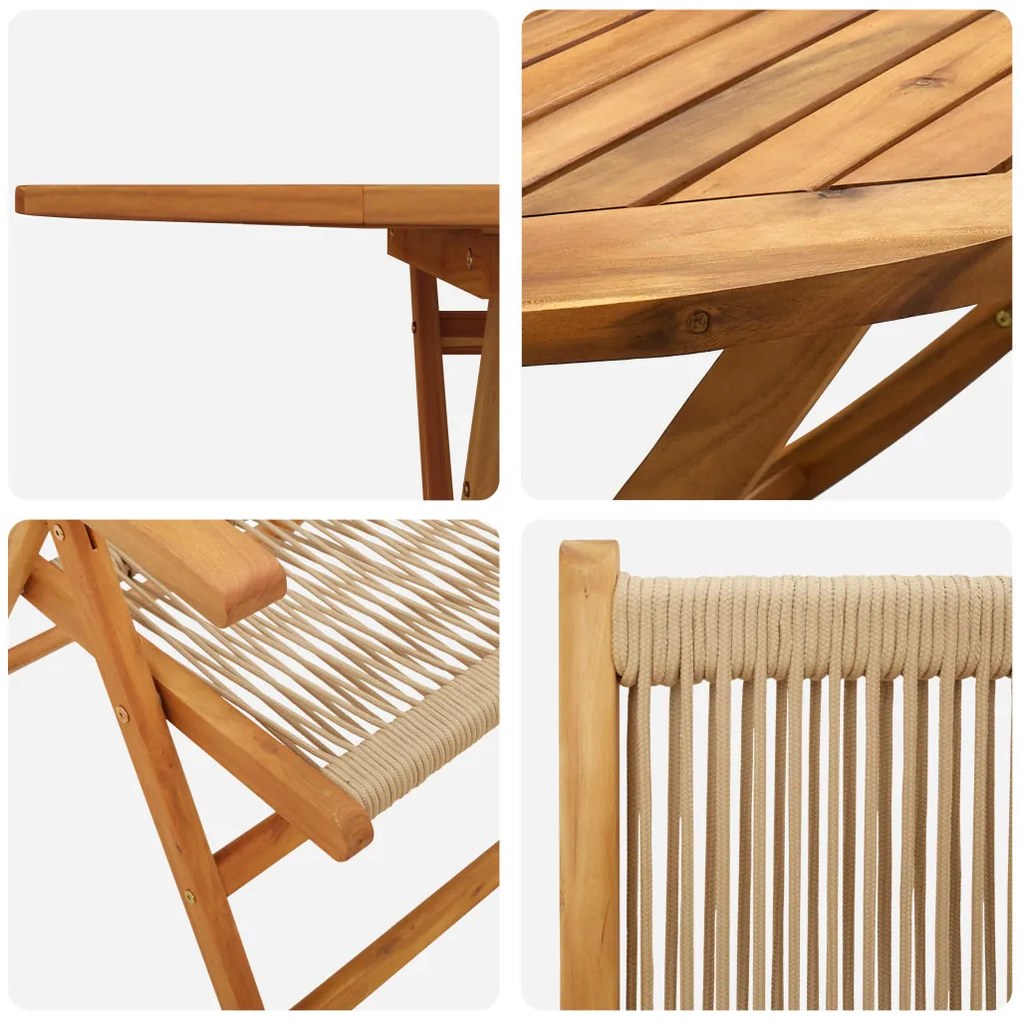 Kert étkező szett 7 pcs Bézs Tömör akáciafa és műrattan