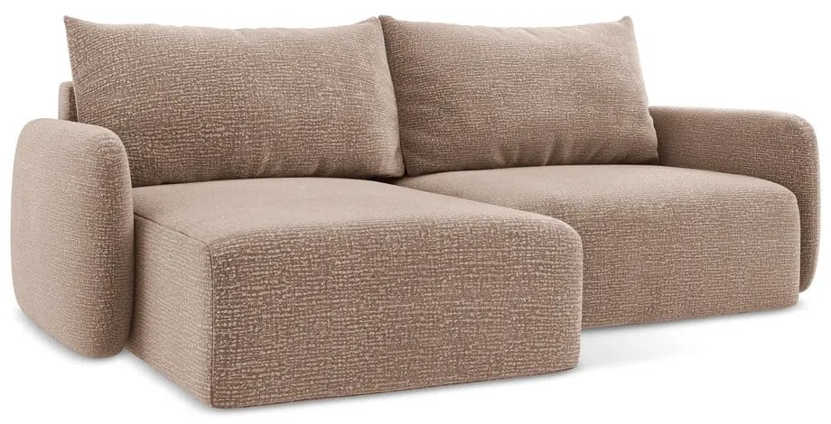 Világosbarna kinyitható-tárolóhelyes sarokkanapé (bal oldali) Kalena – Makamii