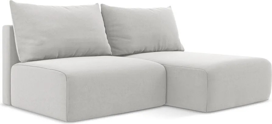 Világosszürke bársony kinyitható-tárolóhelyes sarokkanapé (jobb oldali-heverő résszel) Kalena – Makamii