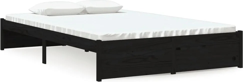 vidaXL Small Double fekete tömör fa ágykeret 120 x 190 cm
