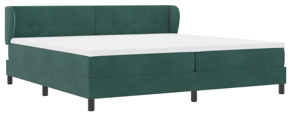 Boxspring Ágy Matrac Középsötét Zöld 200x200 cm Bársony