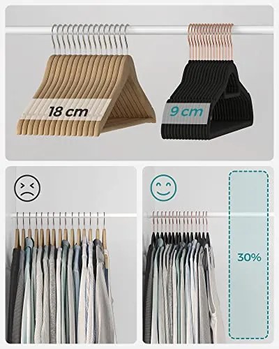 Bársony fogasok, 50 darabos ruhafogas készlet, rosegold és fekete