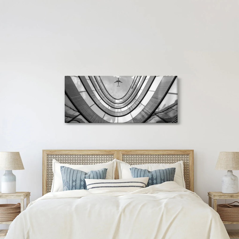Kép - Repülőgép az épület felett (120x50 cm)