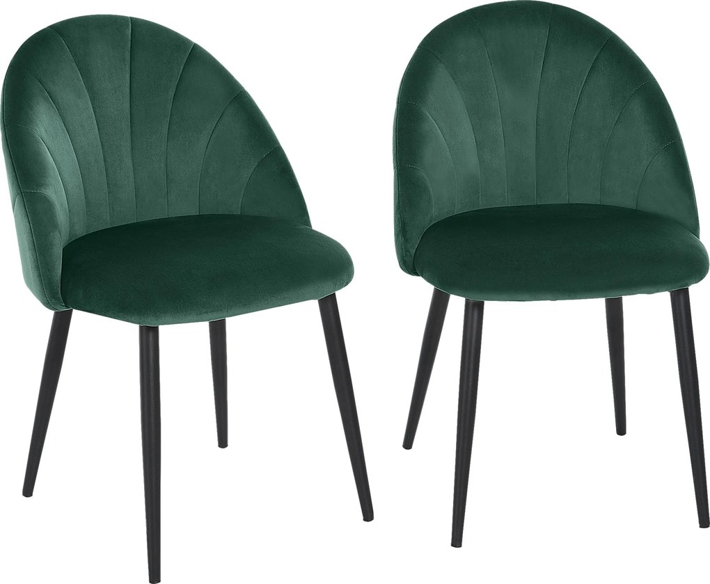 HOMCOM 2 db-os étkezőszék készlet kagyló formájú háttámlával, gyönyörű bársonyos megjelenés, párnázott ülőfelület lábtartóval, nappali szék acél lábak