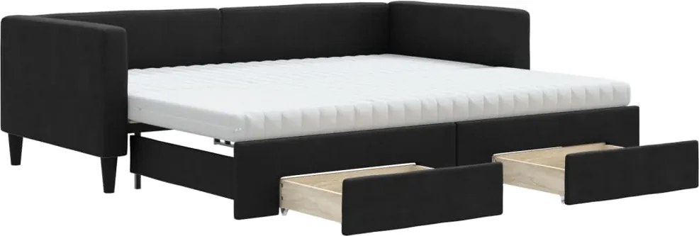 vidaXL fekete kihúzható szövet heverő fiókkal 90 x 190 cm