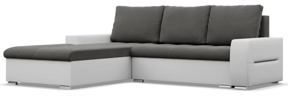 Toronto sarokkanapé, 2 ágyneműtartóval, bársony + műbőr, baloldali, szürke - fehér