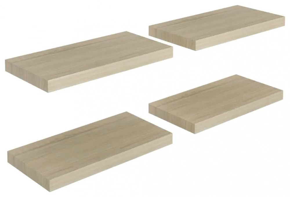 4 db tölgyszínű MDF lebegő fali polc 50 x 23 x 3,8 cm