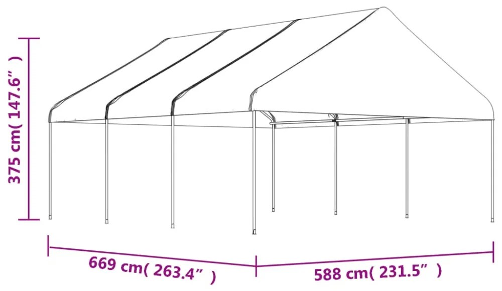 fehér polietilén pavilon tetővel 6,69 x 5,88 x 3,75 m