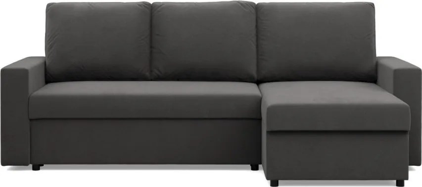 Zeus sarokkanapé, 1 ágyneműtartóval, egyenes kartámasz, szövet anyag, univerzális oldal, bonell töltet, szürke