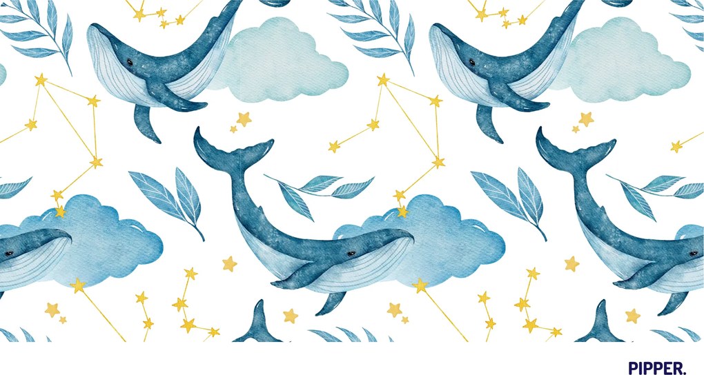 PIPPER. Öntapadós textiltapéta "Bálnák az égen"