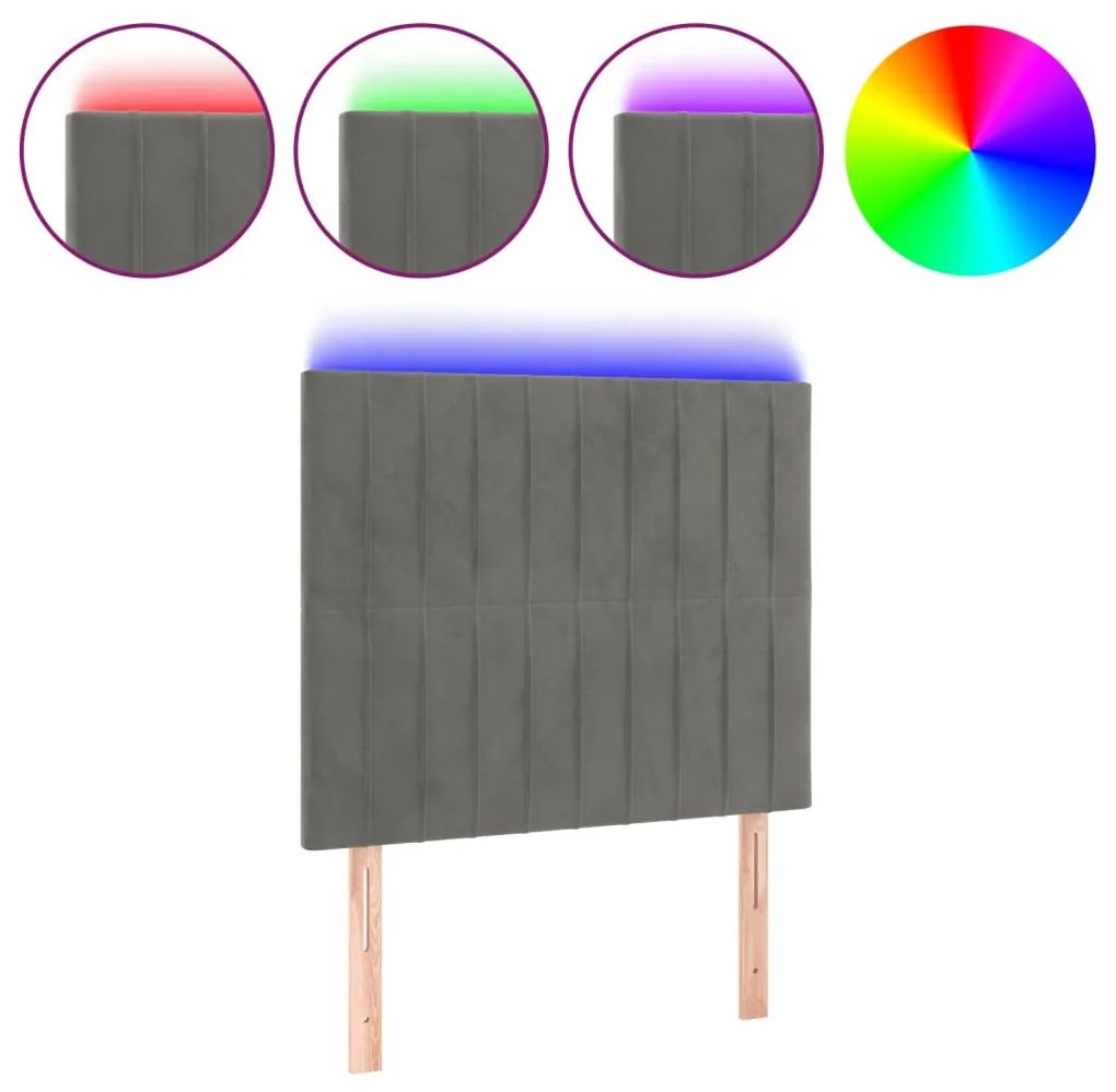 világosszürke bársony LED-es fejtámla 90x5x118/128 cm