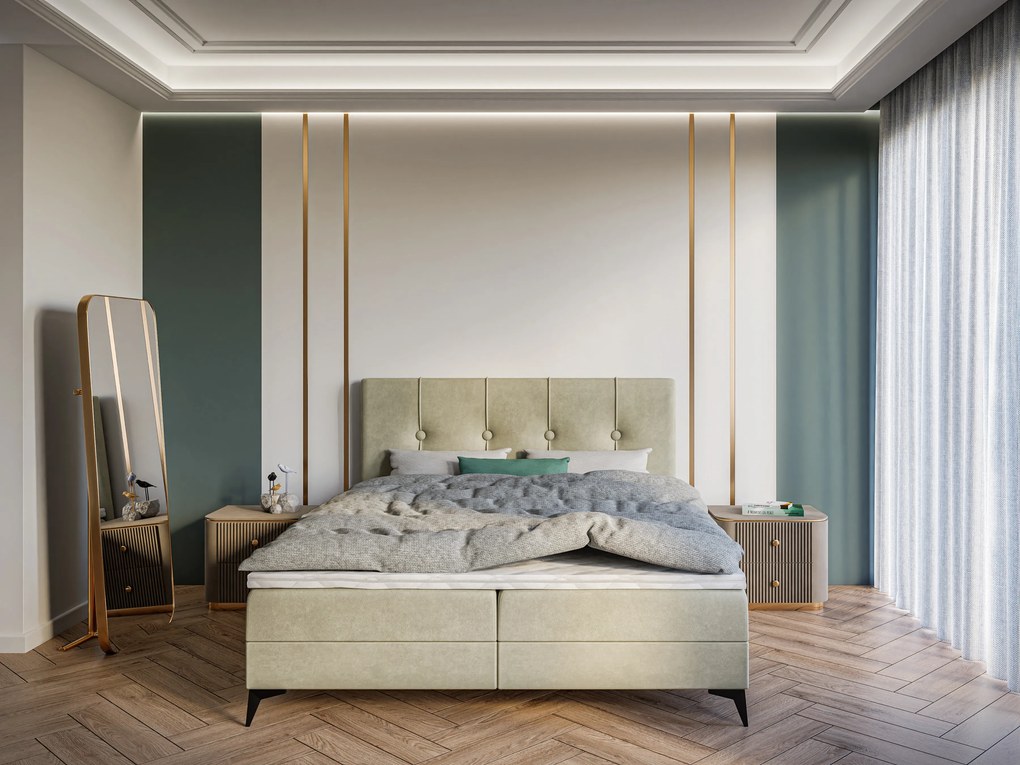 Franciaágy Boxspring 200 cm Roseann (világos bézs) (matraccal és tárolóhellyel). Akció -17%. 1054612