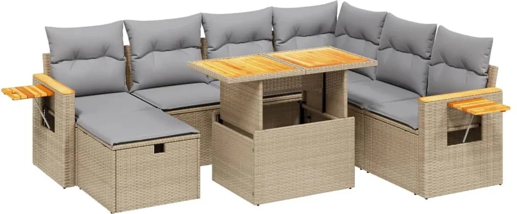 vidaXL 8 részes bézs polyrattan kerti ülőgarnitúra párnával