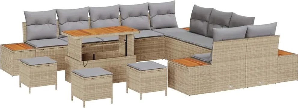 vidaXL Kerti Kanapé Szett párnával tárolóval 14 pcs Bézs Poli rattan