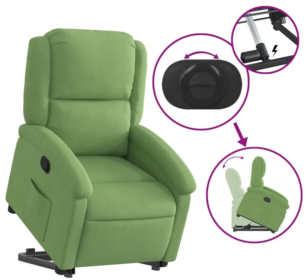 világoszöld bársony felállást segítő dönthető fotel