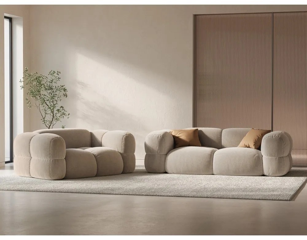 Bézs bársony kanapé 180 cm Loretto – Cosmopolitan Design