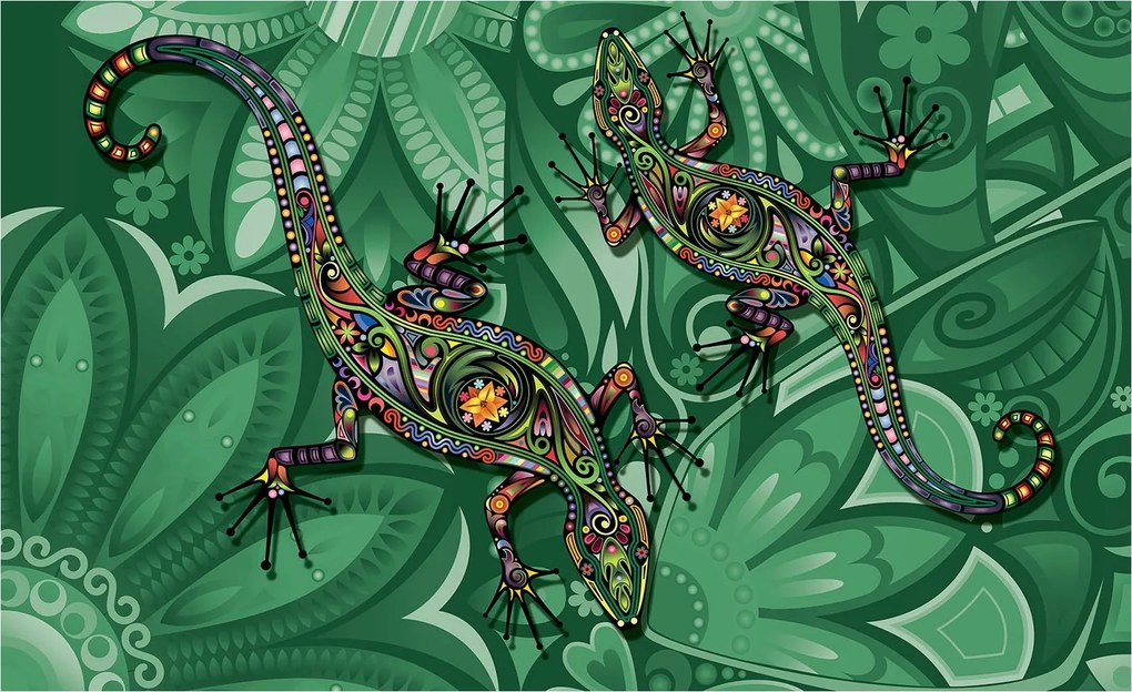 Art Deco gyíkok flizelin fotótapéta zöld alapon 300x210 +ragasztó