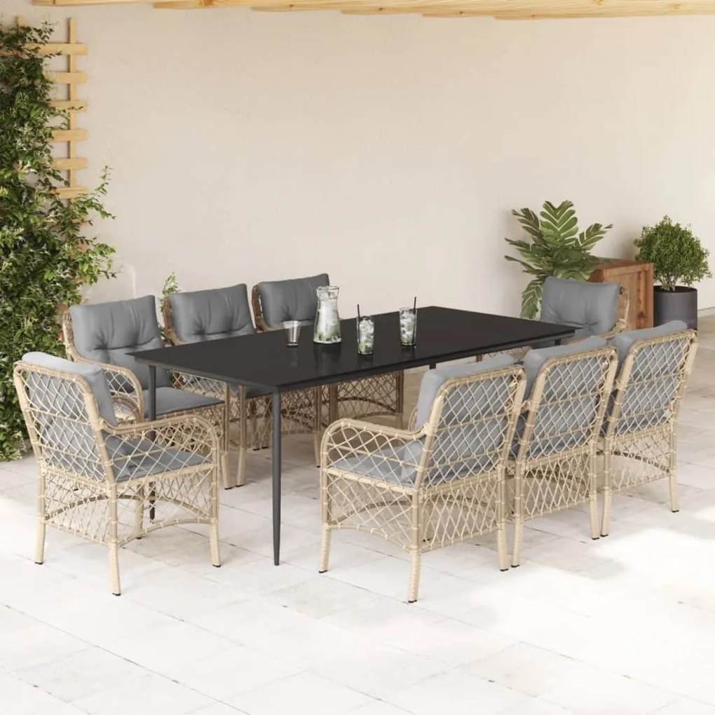 9 részes vegyes bézs polyrattan kerti étkezőgarnitúra párnákkal