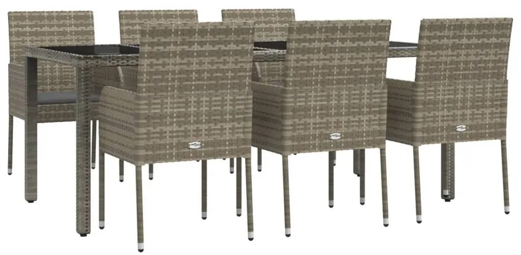 7 részes szürke polyrattan kerti étkezőgarnitúra párnával
