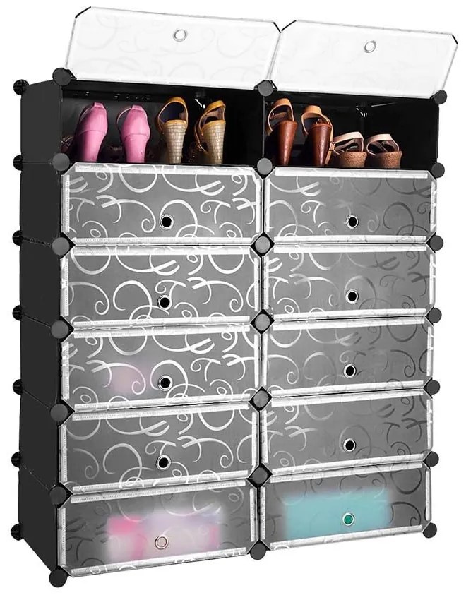 Műanyag elemes cipőtároló szekrény, fekete