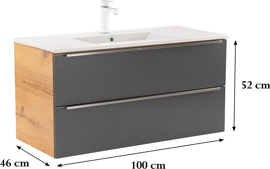 Vario Trim 100 alsó szekrény mosdóval tölgy-antracit
