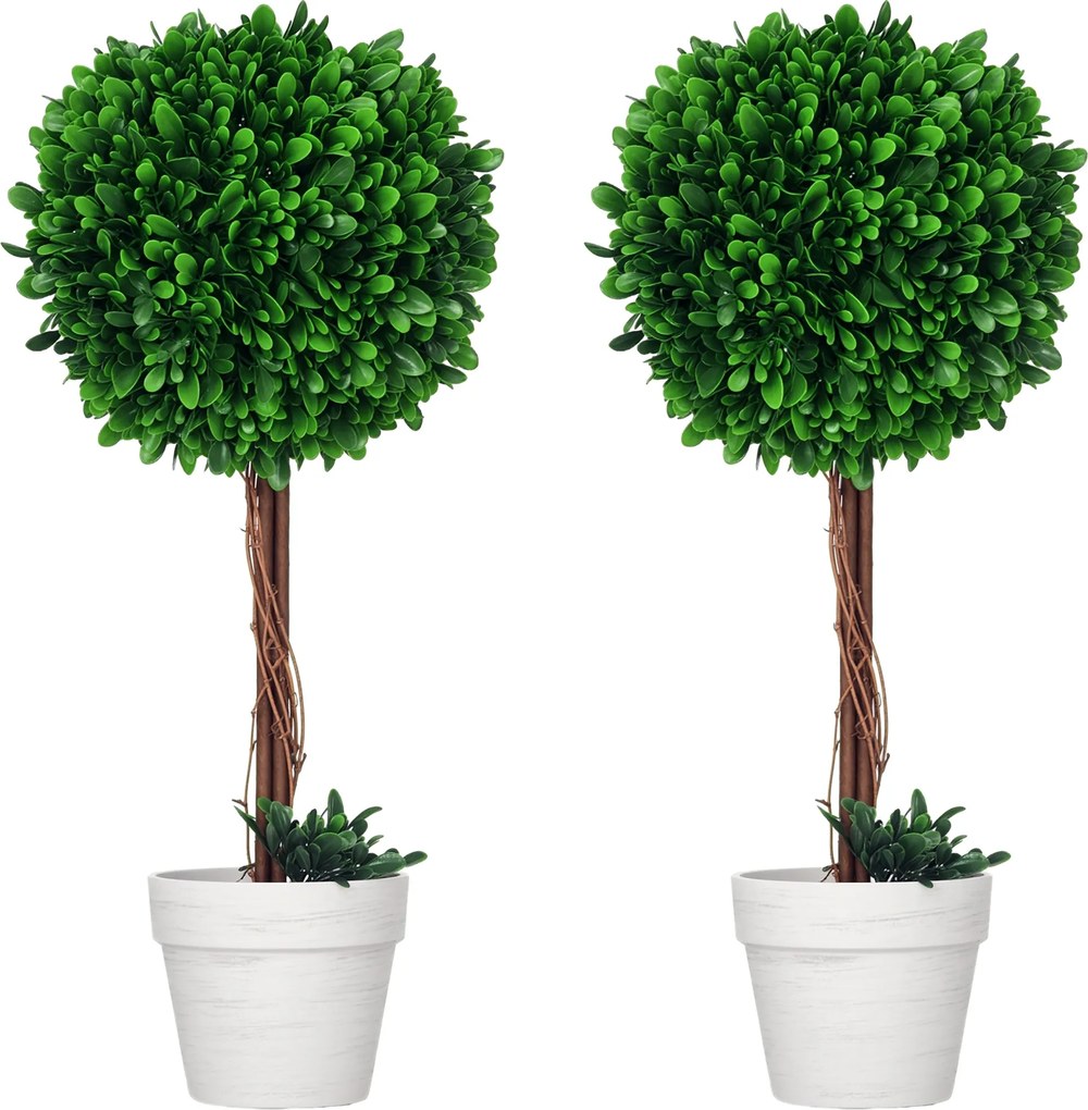 HOMCOM 2 db Mesterséges Fenyőfa Szett - 60 cm, UV-álló Mesterséges Növény Cserépben, Műanyag Mesterséges Növények, Valódihoz Hasonló Műnövény a Nappal