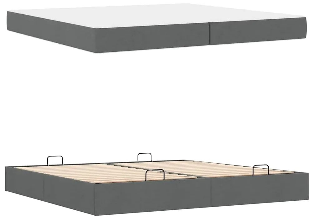 Ágykeret tárolóval Sötétszürke 200 x 200 cm szövet