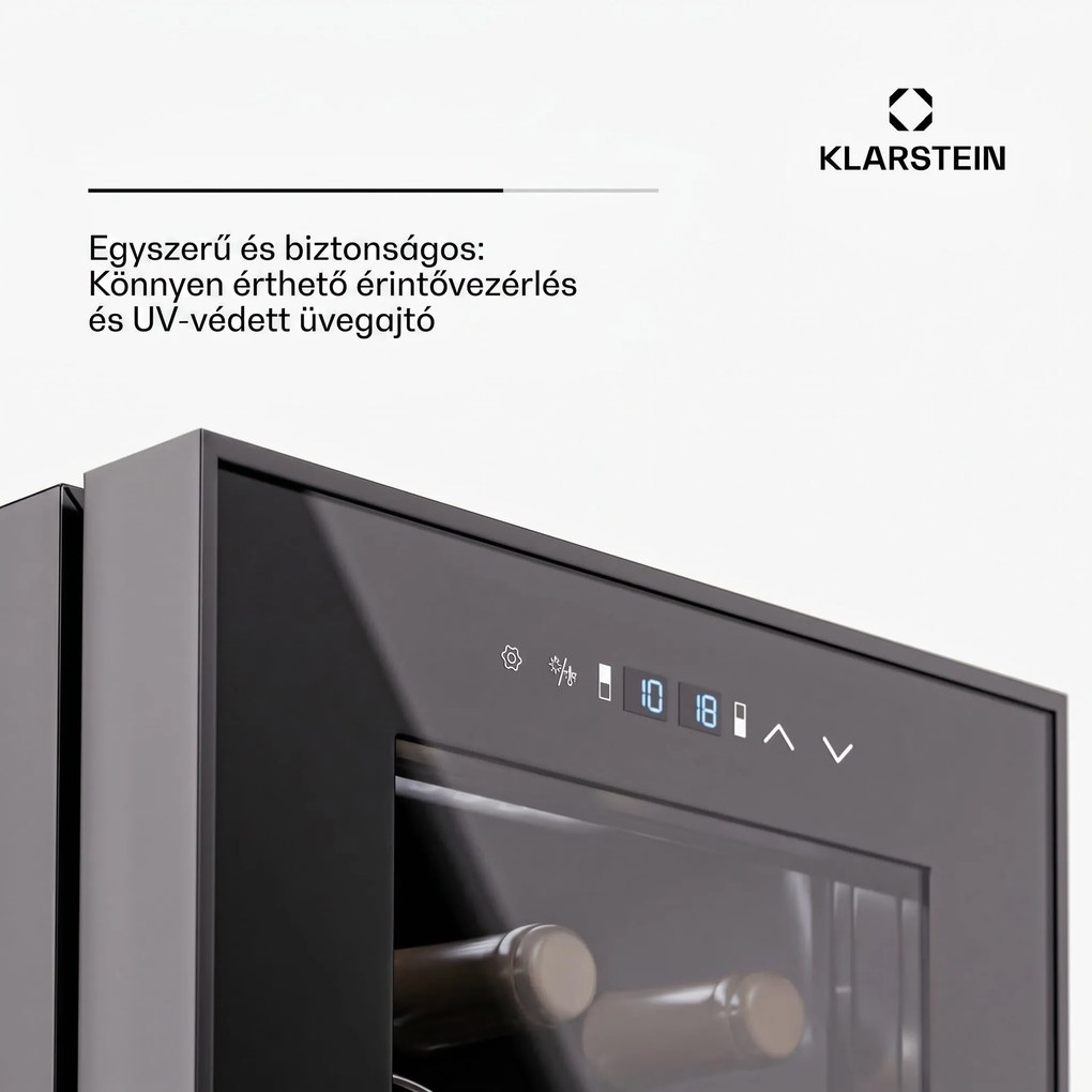 Klarstein Shiraz 27 Duo, borhűtő, 2 zóna, 83 l/27 palack, 5-18 / 5-18 °C, érintésvezérlés
