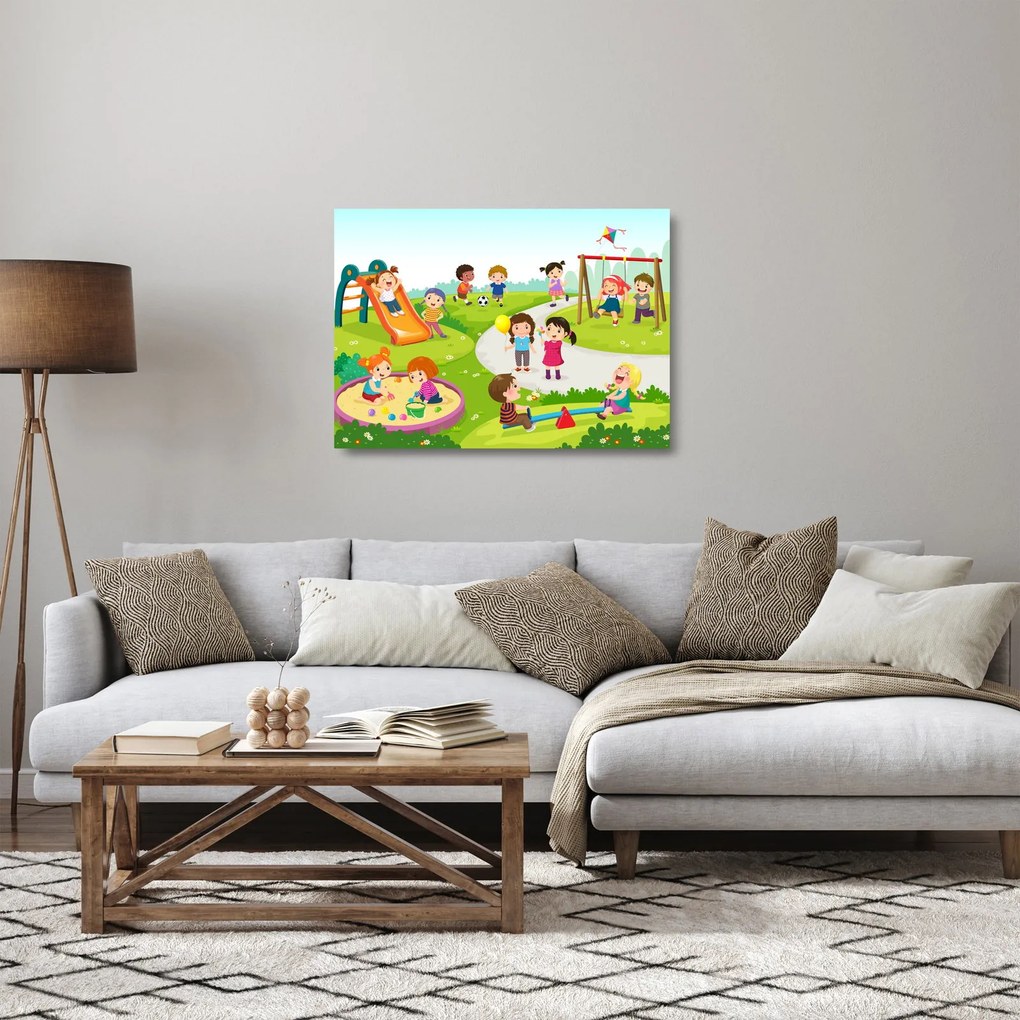 Kép a gyermekek szórakozásáról a homokozóban (üvegen) (70x50 cm)