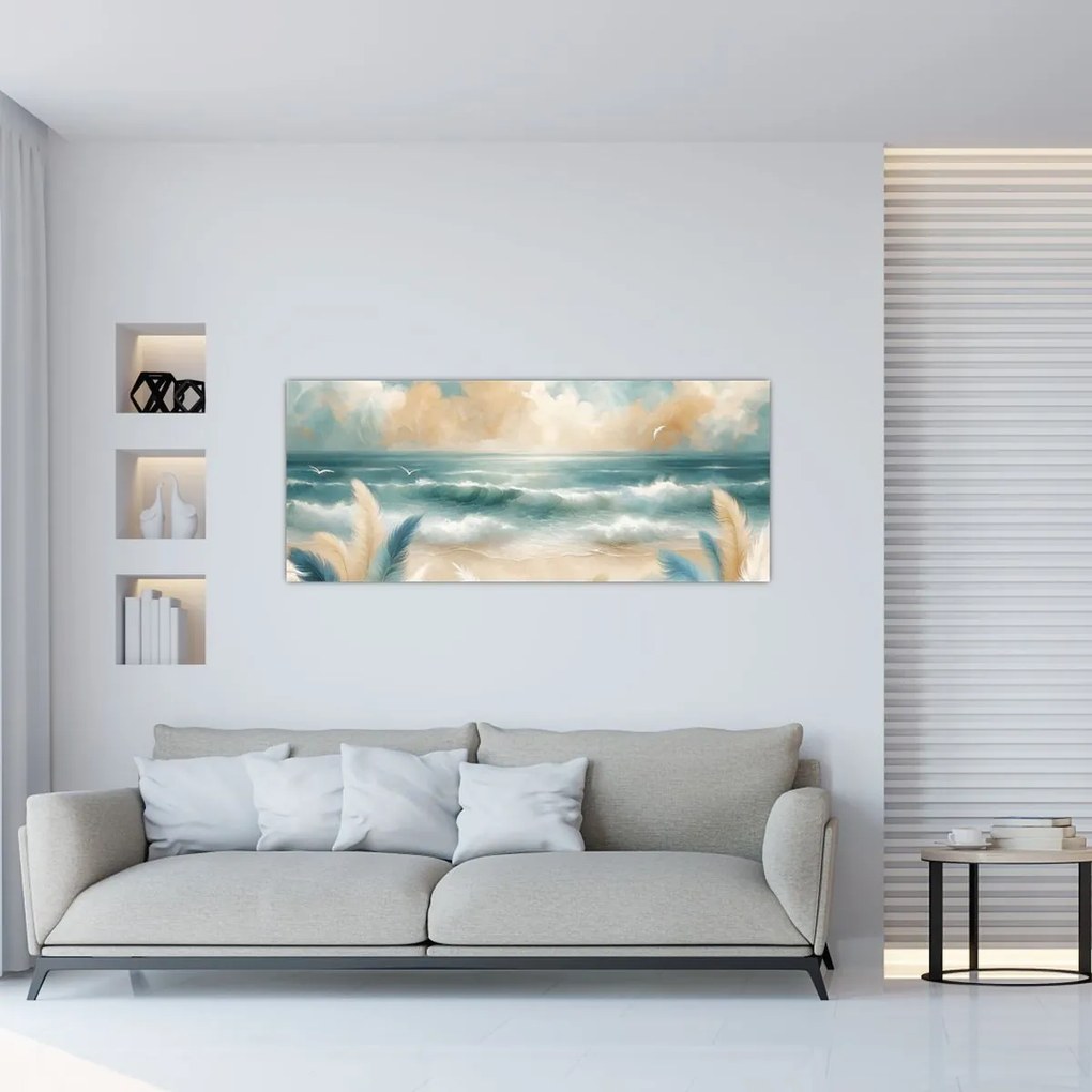 Kép – Festett strand lágy színekben (120x50 cm)