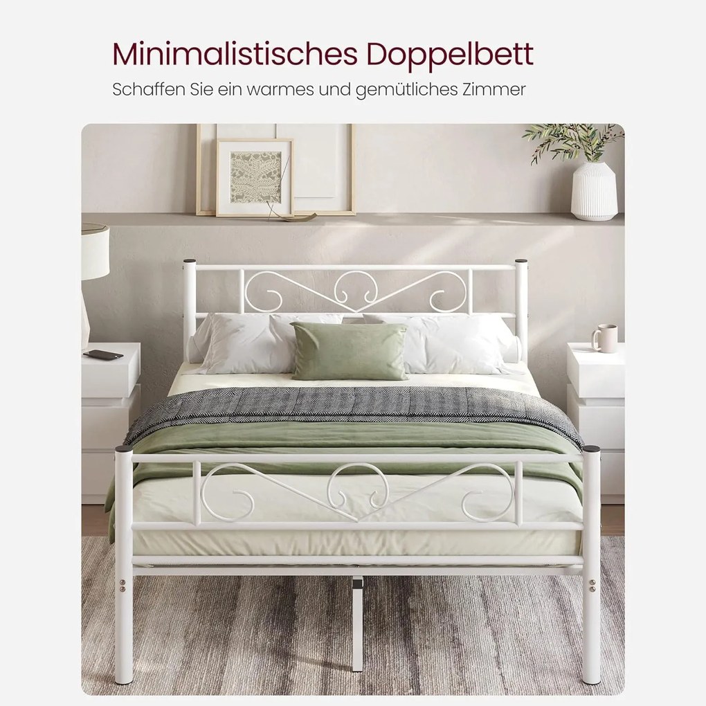 Franciaágykeret, fém ágykeret 140 x 190 cm, fehér