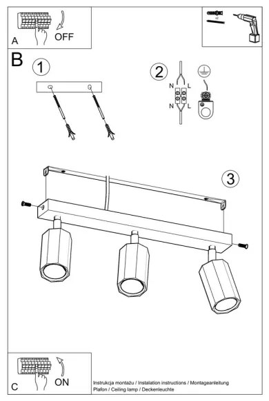 Sollux SL.1030 - Spotlámpa ZEKE 3xGU10/40W/230V tölgy