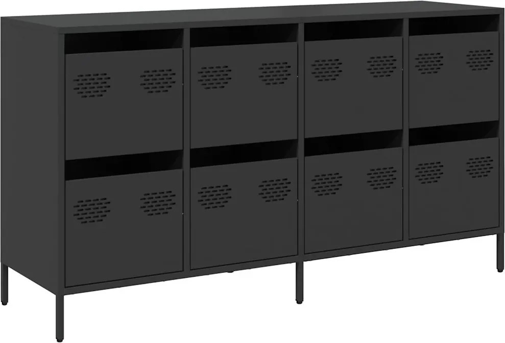 vidaXL fekete hidegen hengerelt acél tálalószekrény 135x39x73,5 cm