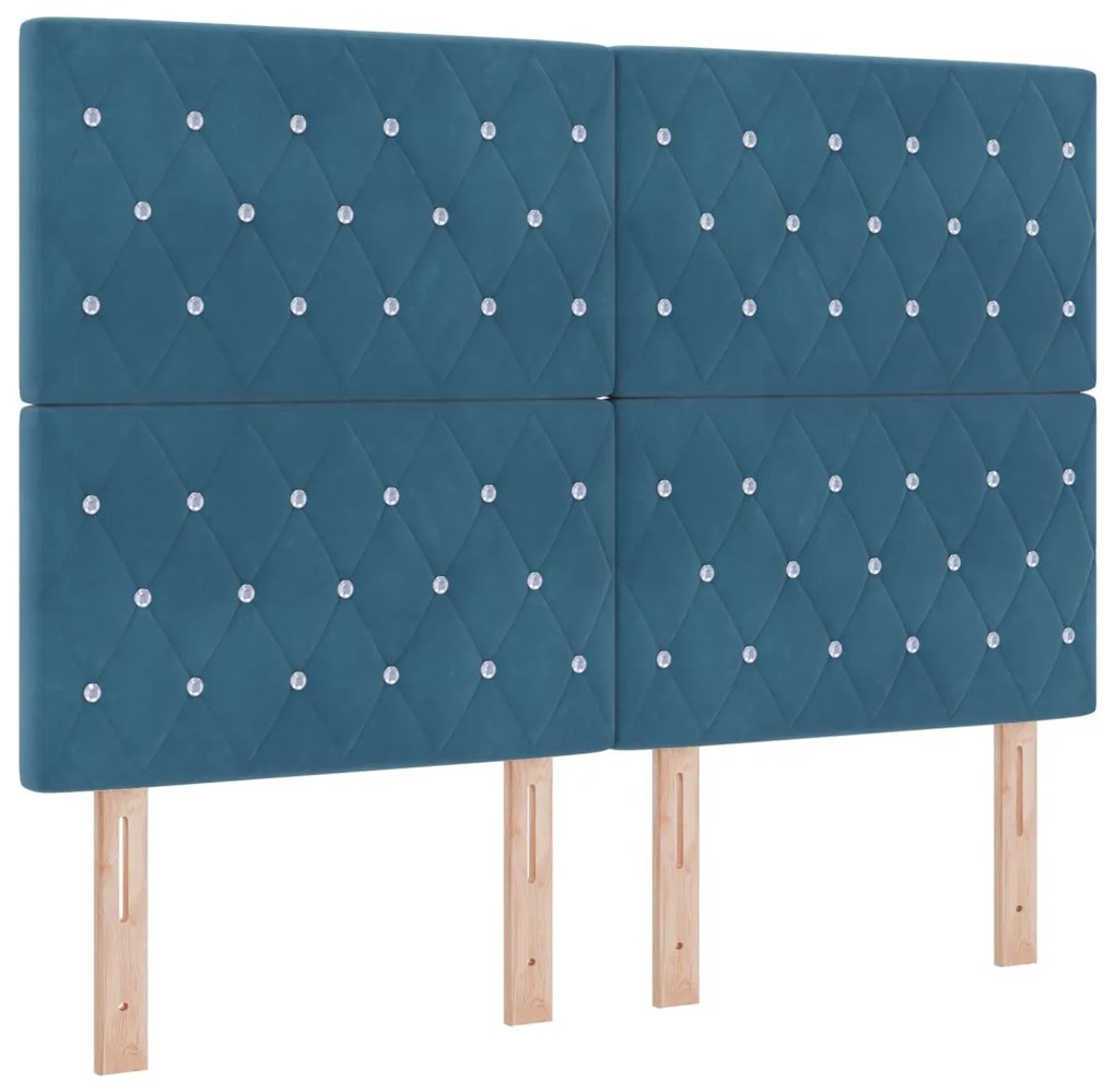 Box Spring Ágy Matraccal és Padával Sötétkék 140x190 cm Bársony