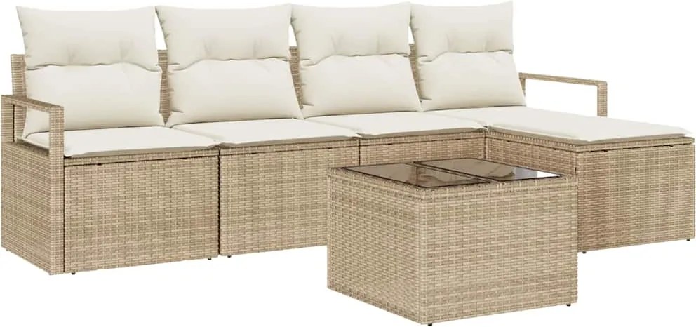vidaXL Kanapé Szett párnával tárolóval 6 pcs Beige és krém polirattan