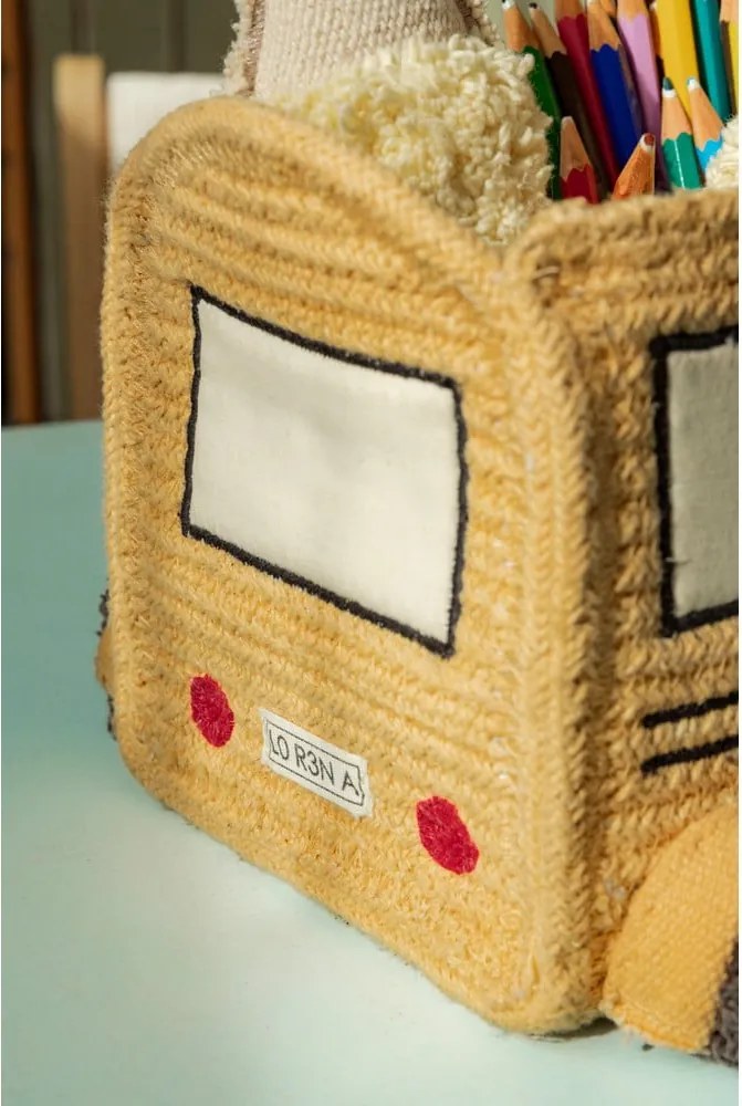 Okkersárga textil játéktároló kosár 22x19x15 cm School Bus – Lorena Canals