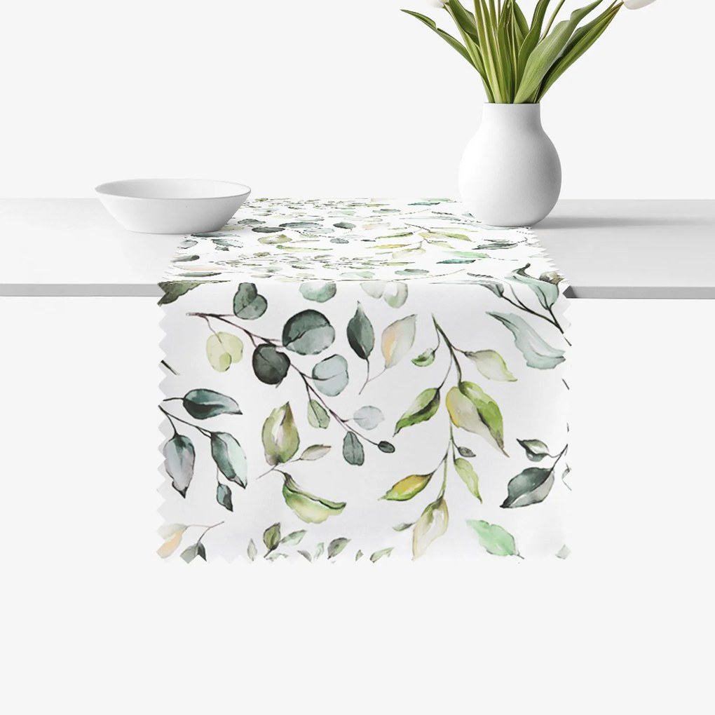 Goldea teflonbevonatú asztali futó - eukaliptusz levelek 20x120 cm