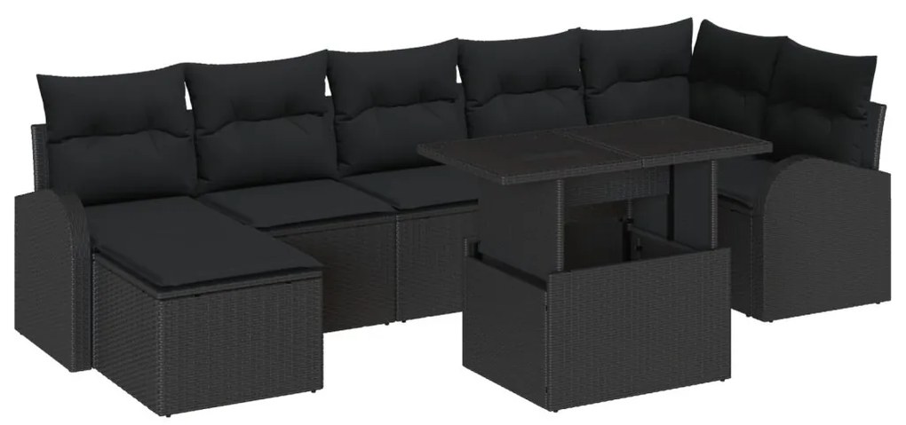 8 darabos kertiszófakészlet párnákkal Fekete Poly Rattan