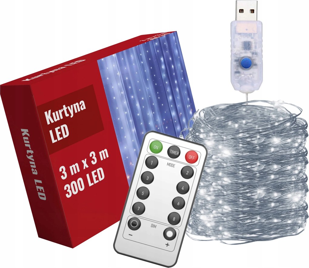 Led Fényfüggöny 3x3 300 Led-es Karácsonyfa Ünnepi Fényfüzér Hideg Fehér XXL