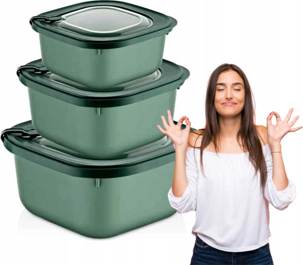 Ételtároló dobozok Ételtároló doboz szett 3 db-os légmentesen záródó négyzet alakú