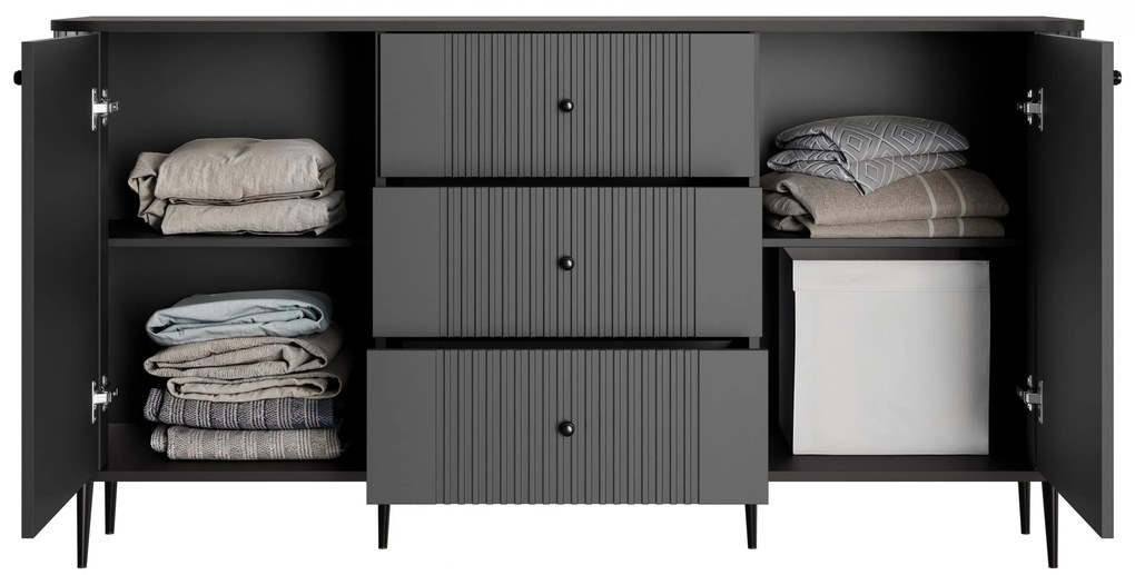Vesper komód 160 cm fiókokkal lábakon - fekete / fekete lábak