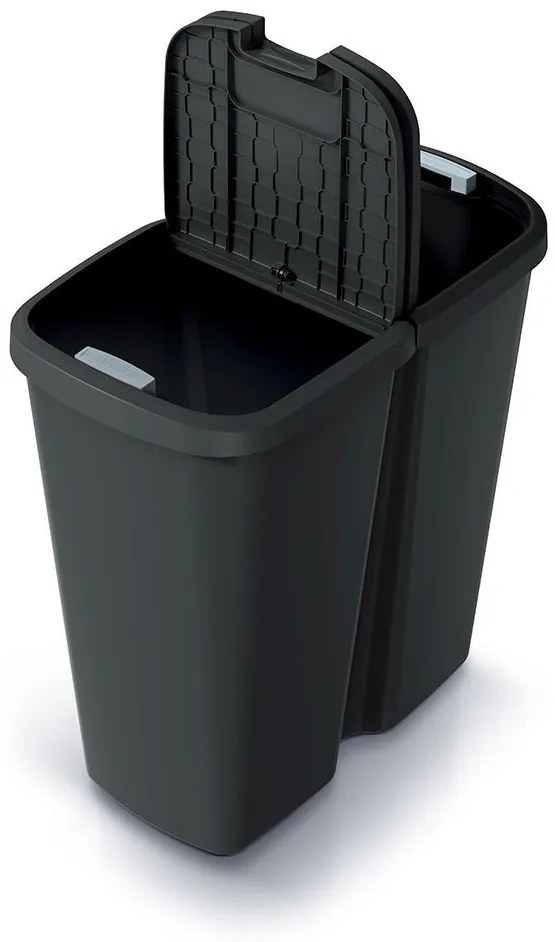 Hulladékgyűjtő Prosperplast COMPACTA Q DUO , 45 l újrahasznosított fekete, fekete fedéllel