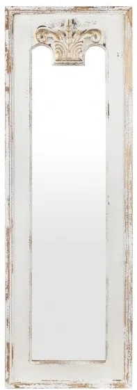 Koptatott vintage fehér tükör díszes fa keretben 117x38x4cm