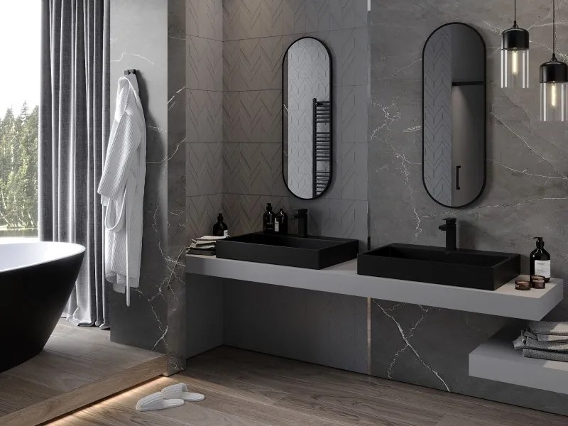 Mexen Loft ovális fürdőszobai tükör 100 x 35 cm, fekete keret - 9851-100-035-000-70