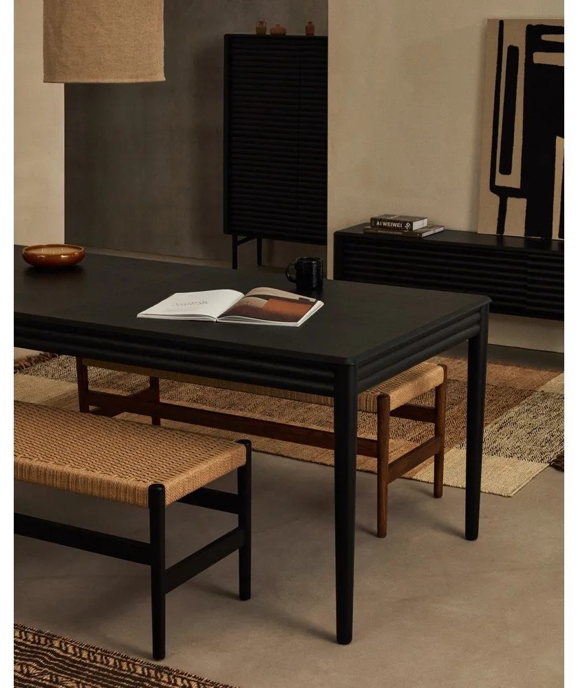 Fekete TV-állvány tölgyfa dekorral 200x57x35 cm Lenon – Kave Home