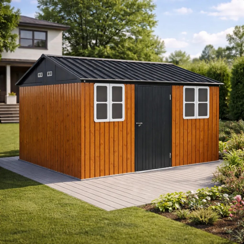 Fém kerti szerszámtároló ház, barna/antracit, 3,6x3,1x2,5 m, GABKO