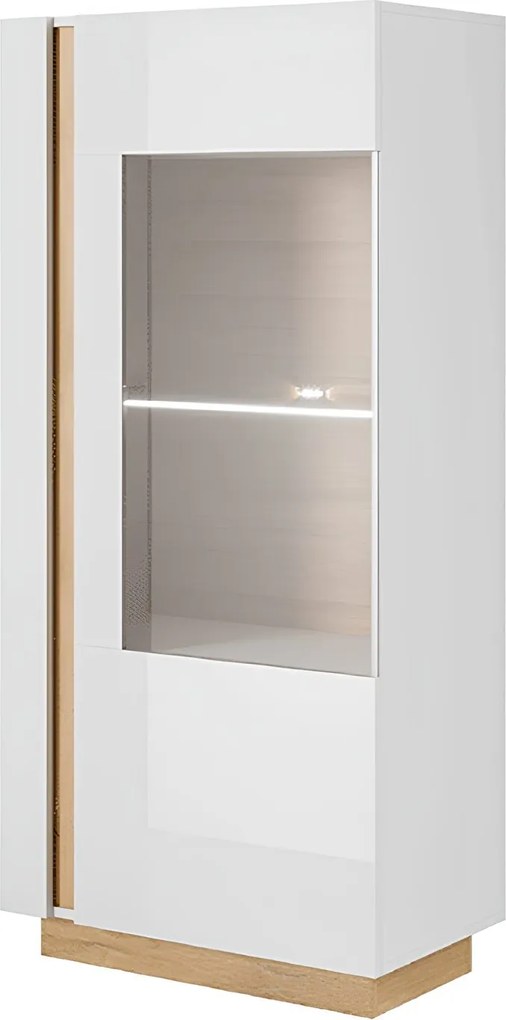 Vitrines szekrény 72, fehér/tölgy grandson/magasfényű fehér, CITY