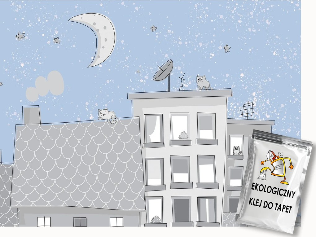 Fotótapéta Flizelina Macskák Tetők Hold Kék Gyerek 200x140 ragasztó
